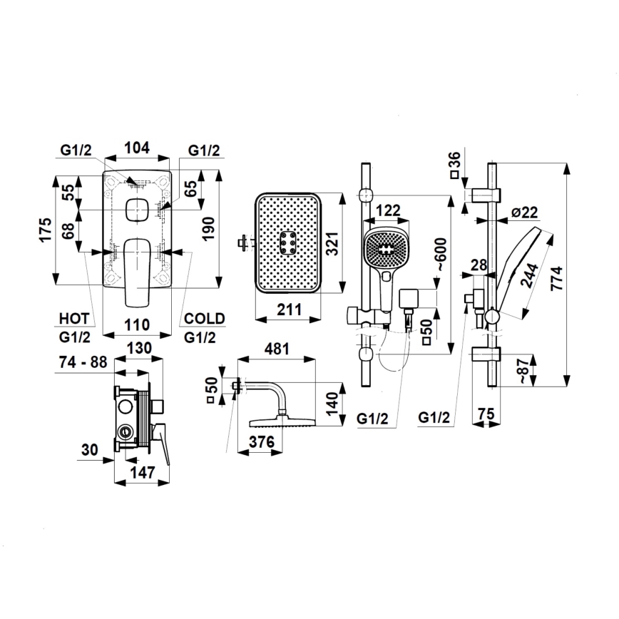 KFA Armatura 4529-301-81 - Sprchová súprava s podomietkovou batériou MALAGA čierna