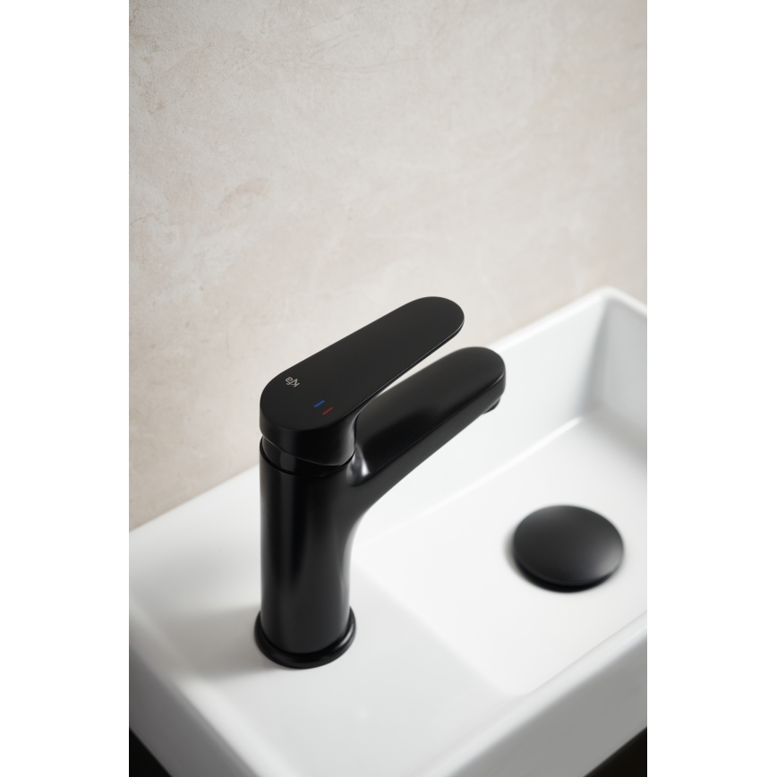 KFA Armatura 5552-815-81 - Umývadlová batéria + výpust s prepadom OTAVA 15 cm matná čierna
