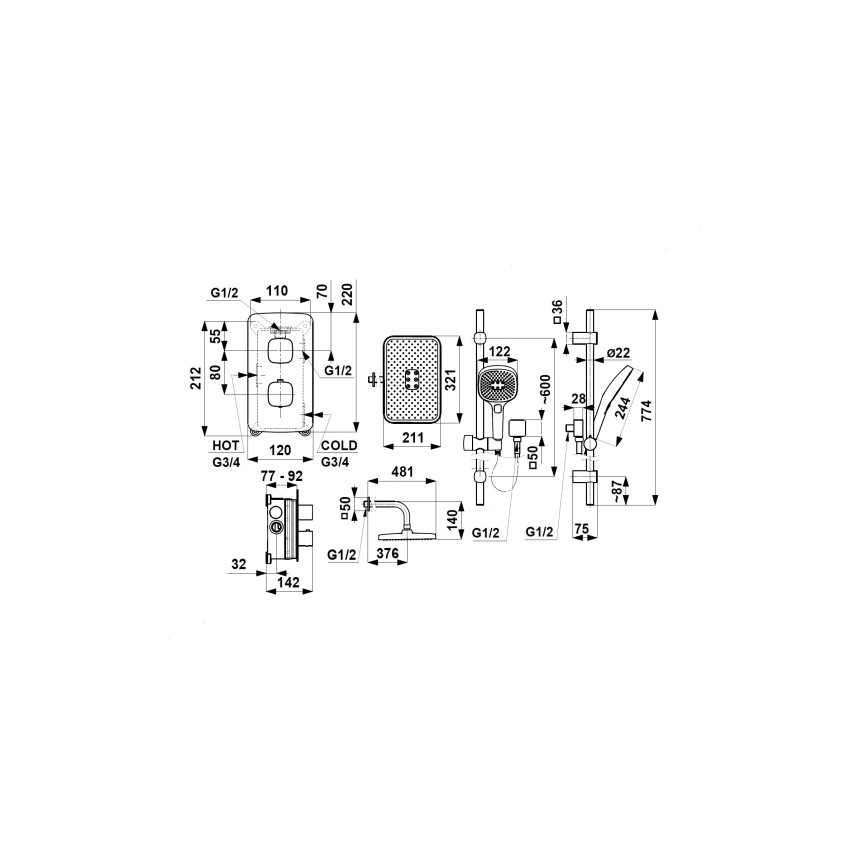 KFA Armatura 5759-301-34 - Sprchová súprava s termostatickou podomietkovou batériou MALAGA ružové zlato