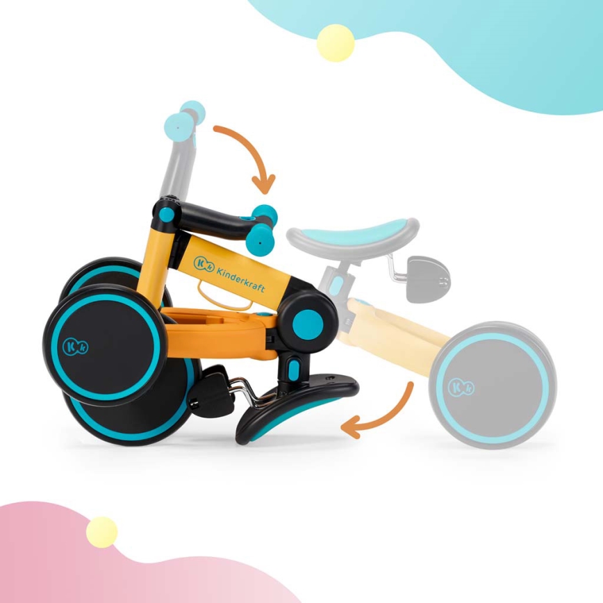 KINDERKRAFT - Detská odrážadlo 3v1 4TRIKE žltá/tyrkysová