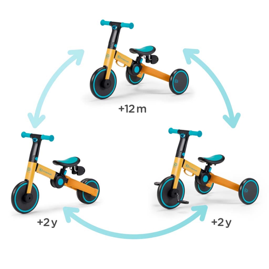 KINDERKRAFT - Detská odrážadlo 3v1 4TRIKE žltá/tyrkysová