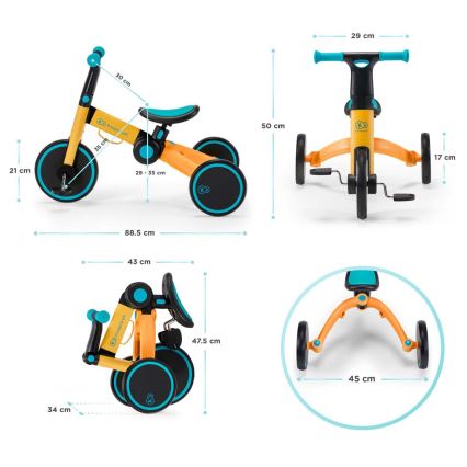 KINDERKRAFT - Detská odrážadlo 3v1 4TRIKE žltá/tyrkysová