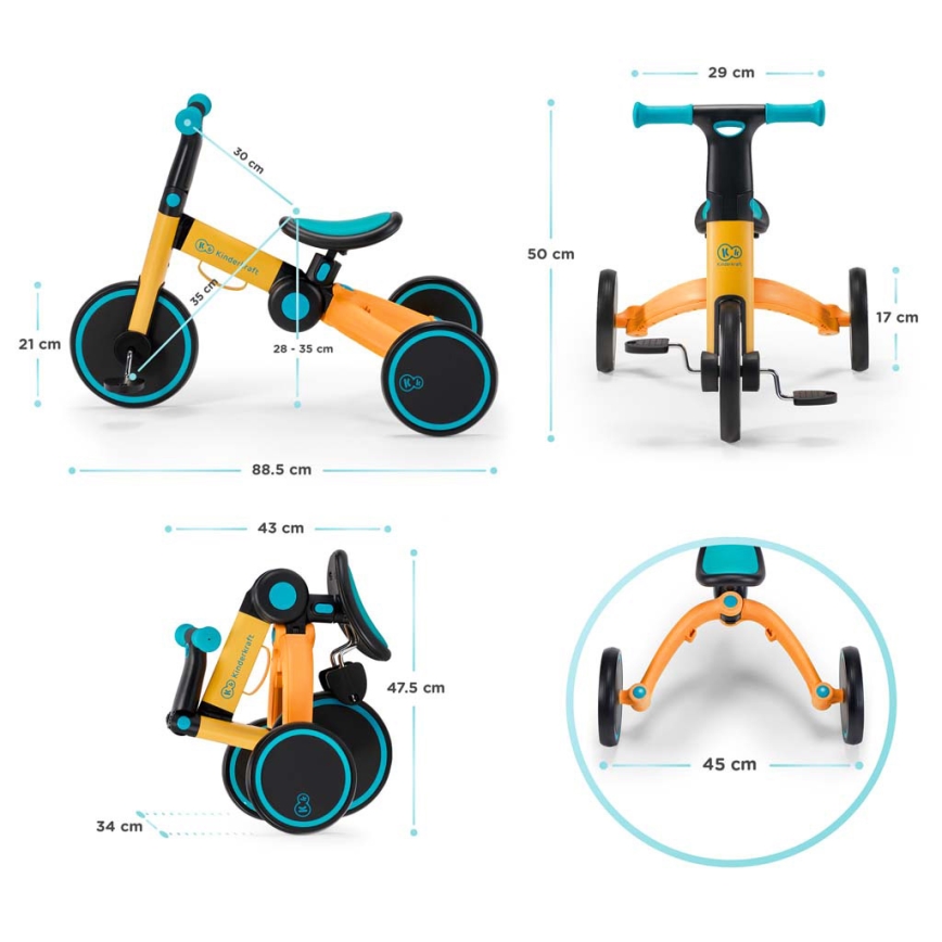 KINDERKRAFT - Detská odrážadlo 3v1 4TRIKE žltá/tyrkysová