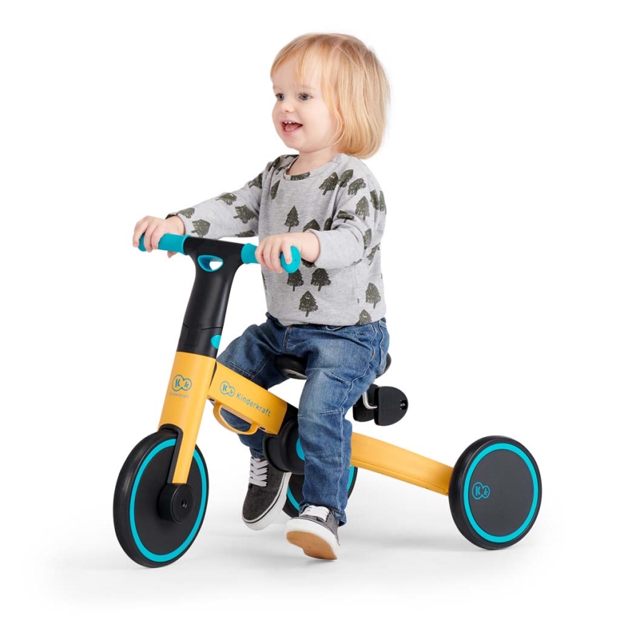 KINDERKRAFT - Detská odrážadlo 3v1 4TRIKE žltá/tyrkysová