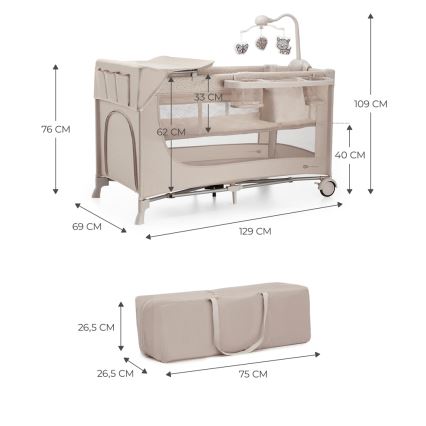KINDERKRAFT - Cestovná postieľka JOY 2 s doplnkami béžová