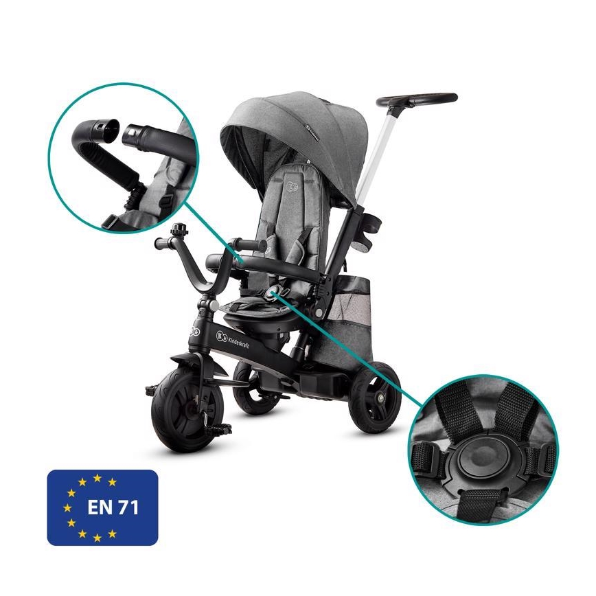 KINDERKRAFT - Detská trojkolka 5v1 EASYTWIST šedá/čierna