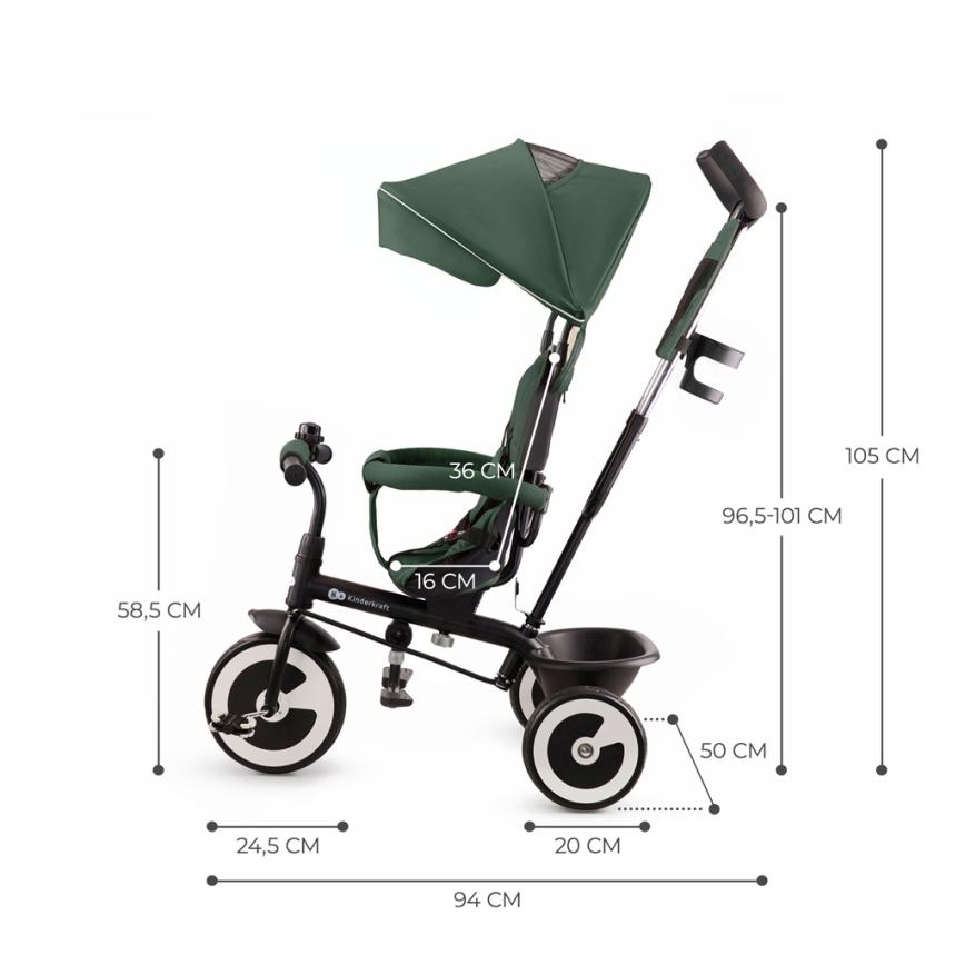 KINDERKRAFT - Detská trojkolka ASTON Mystic green
