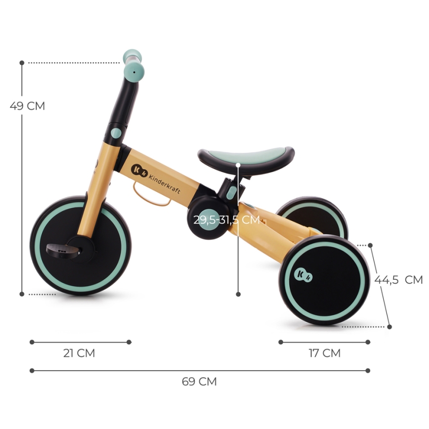 KINDERKRAFT - Detské odrážadlo 3v1 4TRIKE žltá/mintová