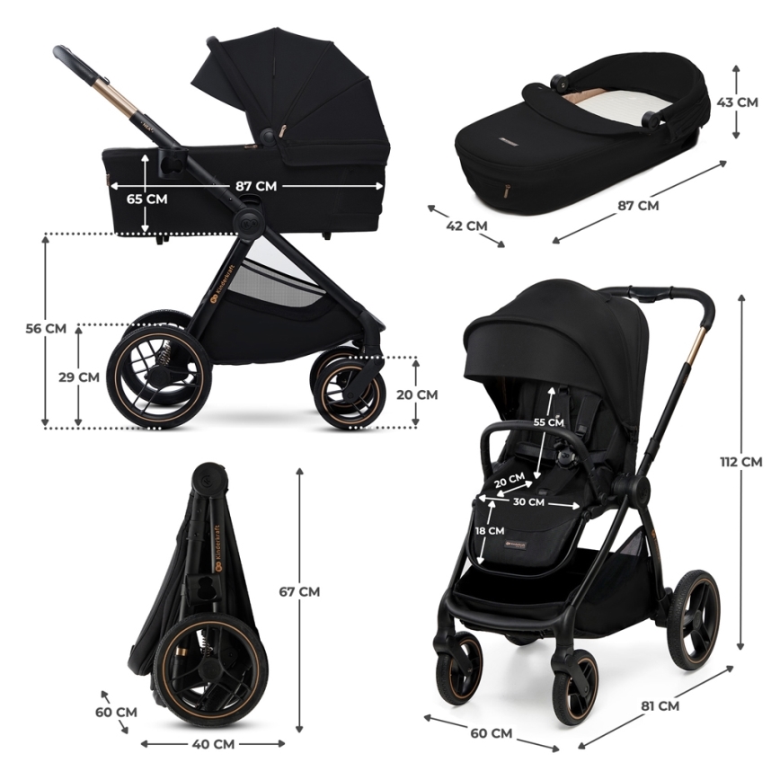 KINDERKRAFT - Kombinovaný kočík 2v1 NEA 2 Midnight black
