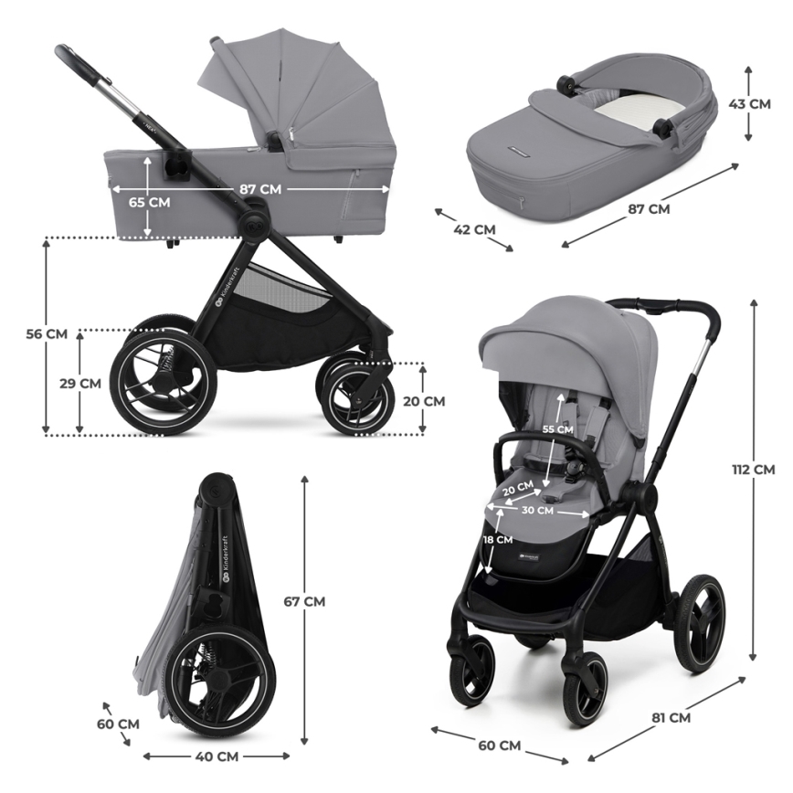 KINDERKRAFT - Kombinovaný kočík 2v1 NEA 2 Platinum grey