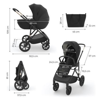 KINDERKRAFT - Kombinovaný kočík 3 v 1 PRIME 3 Venezian čierny