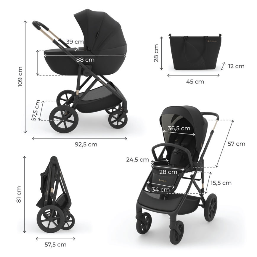 KINDERKRAFT - Kombinovaný kočík 3 v 1 PRIME 3 Venezian čierny