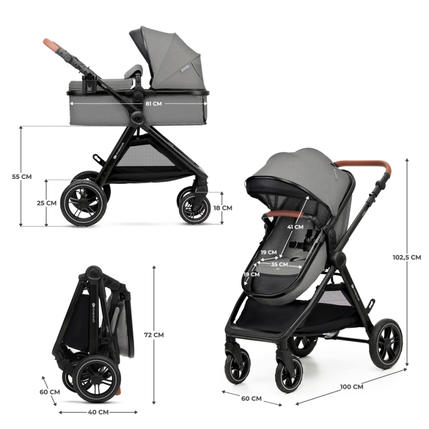 KINDERKRAFT - Kombinovaný kočík 3v1 ESME Moonlight grey + autosedačka MINK PRO