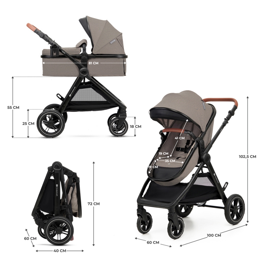 KINDERKRAFT - Kombinovaný kočík 3v1 ESME Sand beige + autosedačka MINK PRO