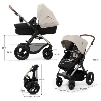 KINDERKRAFT - Kombinovaný kočík 3v1 MOOV 2 AIR Moonlight grey + autosedačka MINK PRO