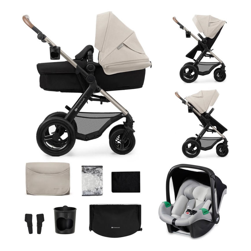 KINDERKRAFT - Kombinovaný kočík 3v1 MOOV 2 AIR Moonlight grey + autosedačka MINK PRO