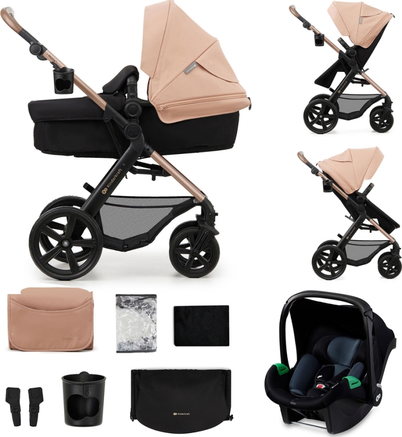 KINDERKRAFT - Kombinovaný kočík 3v1 MOOV 2 Sand beige + autosedačka MINK PRO