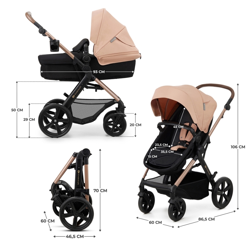 KINDERKRAFT - Kombinovaný kočík 3v1 MOOV 2 Sand beige + autosedačka MINK PRO