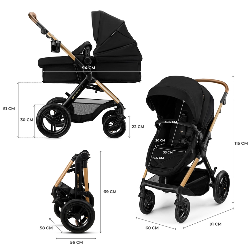 KINDERKRAFT - Kombinovaný kočík 3v1 MOOV 2 XL Air Black