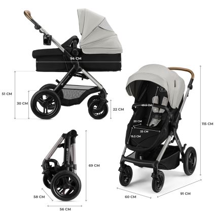 KINDERKRAFT - Kombinovaný kočík 3v1 MOOV 2 XL Air Grey
