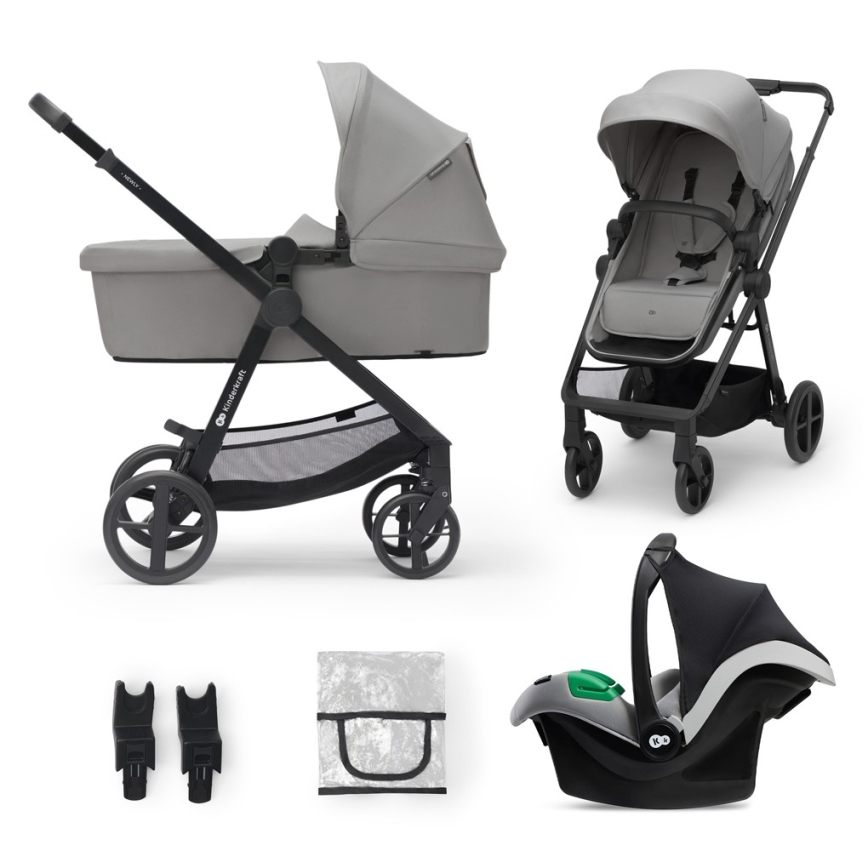 KINDERKRAFT - Kombinovaný kočík 3v1 NEWLY Moonlight grey  + autosedačka MINK PRO
