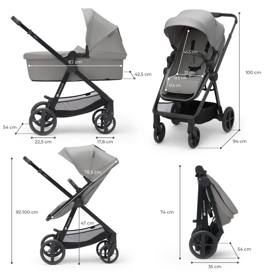 KINDERKRAFT - Kombinovaný kočík 3v1 NEWLY Moonlight grey  + autosedačka MINK PRO