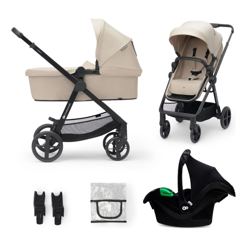 KINDERKRAFT - Kombinovaný kočík 3v1 NEWLY Sand beige + autosedačka MINK PRO