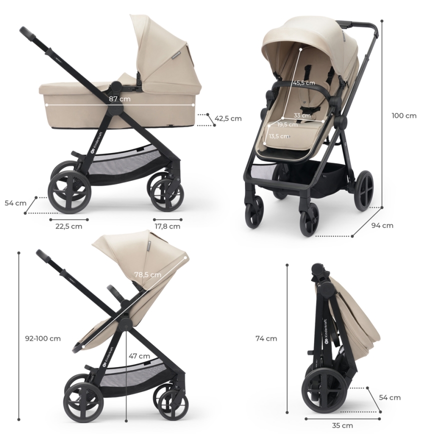 KINDERKRAFT - Kombinovaný kočík 4v1 NEWLY Classic beige + autosedačka MINK PRO so základňou ISOFIX