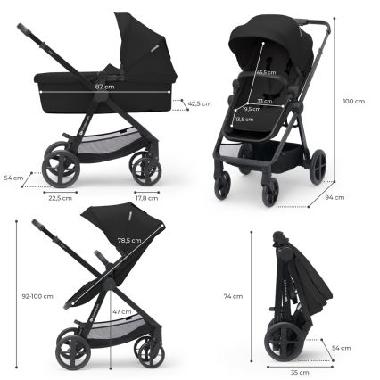 KINDERKRAFT - Kombinovaný kočík 4v1 NEWLY Classic čierny + autosedačka MINK PRO so základňou ISOFIX
