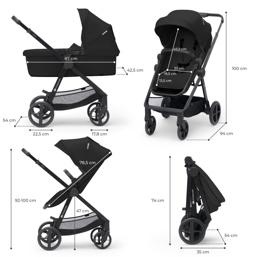 KINDERKRAFT - Kombinovaný kočík 4v1 NEWLY Classic čierny + autosedačka MINK PRO so základňou ISOFIX