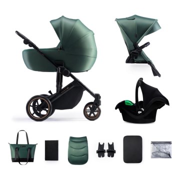 KINDERKRAFT SELECT - Kombinovaný kočík 3v1 PRIME 2 Premium Dark green + autosedačka
