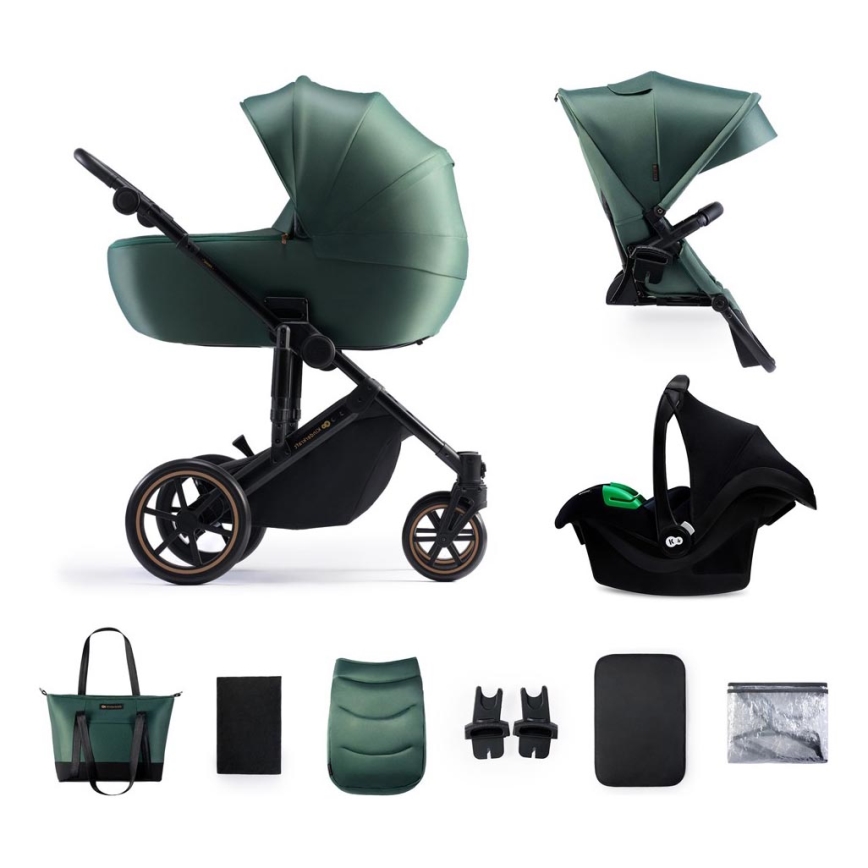 KINDERKRAFT SELECT - Kombinovaný kočík 3v1 PRIME 2 Premium Dark green + autosedačka