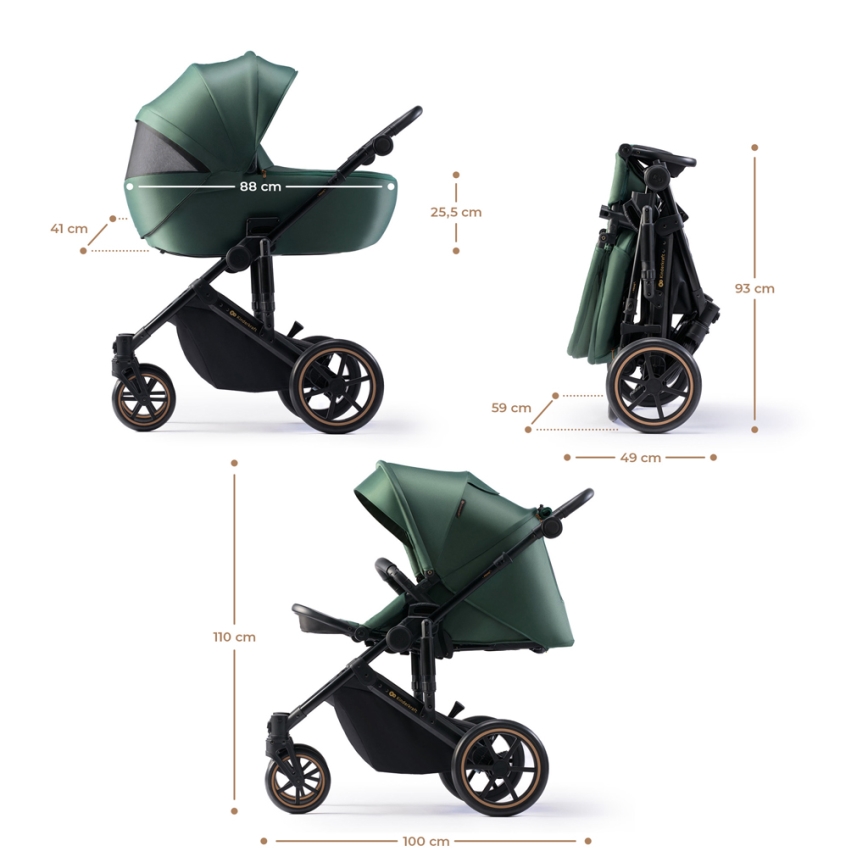 KINDERKRAFT SELECT - Kombinovaný kočík 3v1 PRIME 2 Premium Dark green + autosedačka