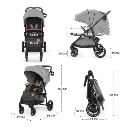 KINDERKRAFT - Športový kočík GRANDE PLUS šedá