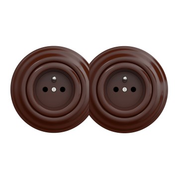 Kliklap - Dvojitá retro domová zásuvka s rámčekom 230 V hnedá