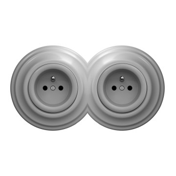 Kliklap - Dvojitá retro domová zásuvka s rámčekom 230 V, sivá