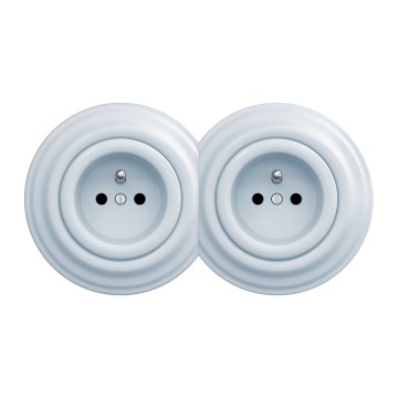 Kliklap - Dvojitá retro domová zásuvka s rámčekom 230V modrá