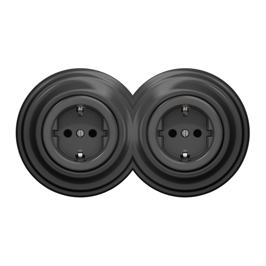 Kliklap - Dvojitá retro domová zásuvka s rámčekom SCHUKO 230V antracitová