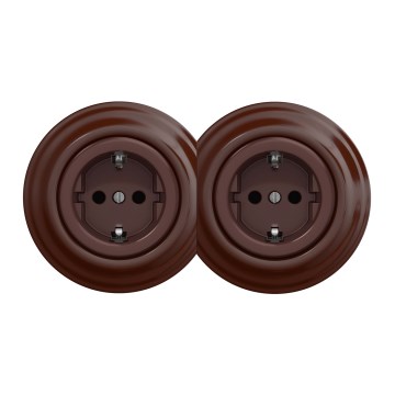 Kliklap - Dvojitá retro domová zásuvka s rámikom SCHUKO 230V hnedá