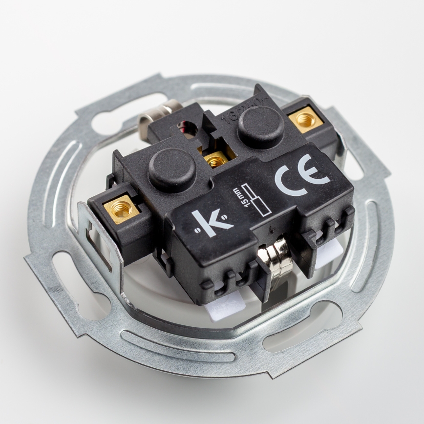 Kliklap - Dvojitá retro domová zásuvka s rámikom SCHUKO 230V/16A keramická biela