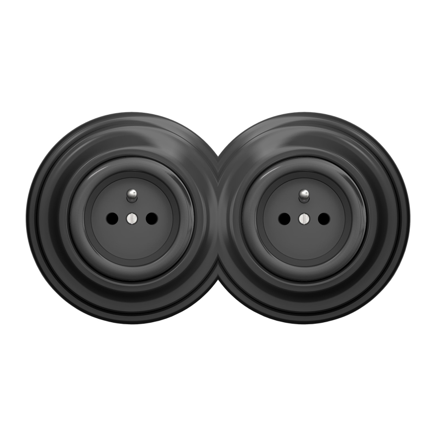 Kliklap - Dvojitá retro zásuvka s rámikom 230 V antracit