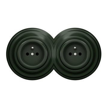 Kliklap - Dvojitá retro zásuvka s rámikom 230 V zelená