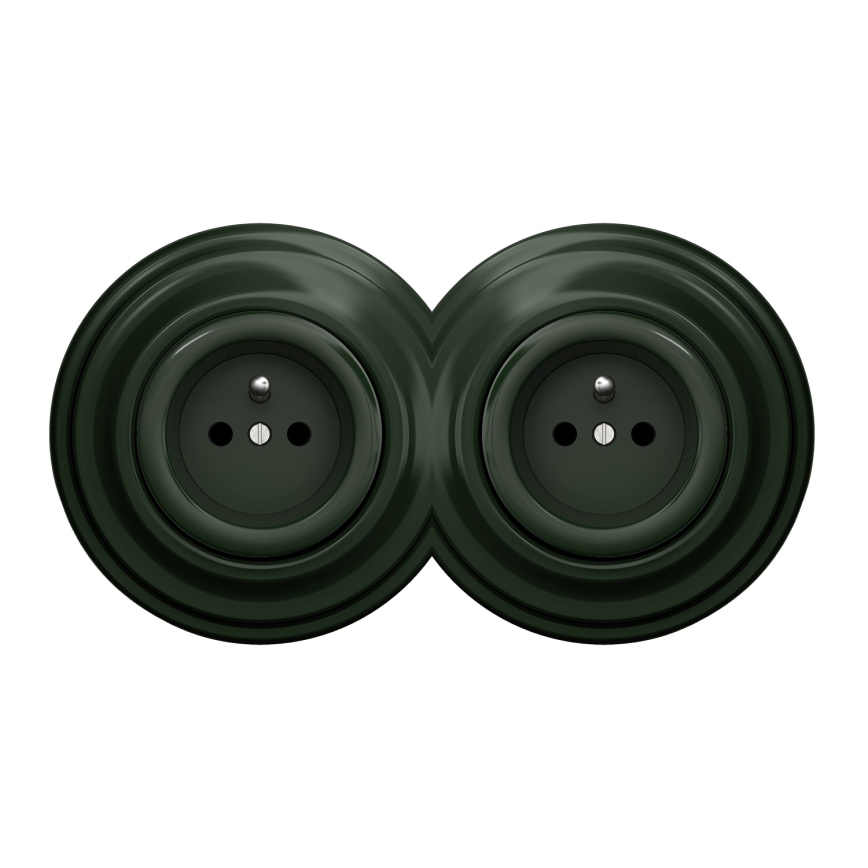 Kliklap - Dvojitá retro zásuvka s rámikom 230 V zelená