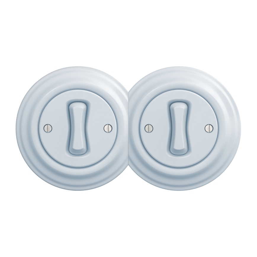 Kliklap - dvojitý retro jednopólový vypínač s rámčekom č. 1, modrý