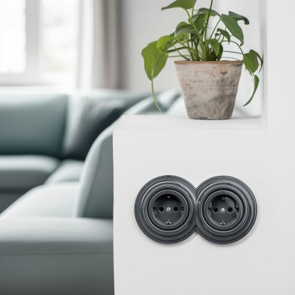 Kliklap - Retro domová zásuvka bez rámčeka SCHUKO 230V/16A antracit