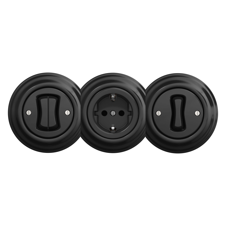 Kliklap - Retro domová zásuvka bez rámčeka SCHUKO 230V/16A čierna