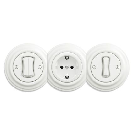 Kliklap - Retro domová zásuvka bez rámčeka SCHUKO 230V/16A keramická biela