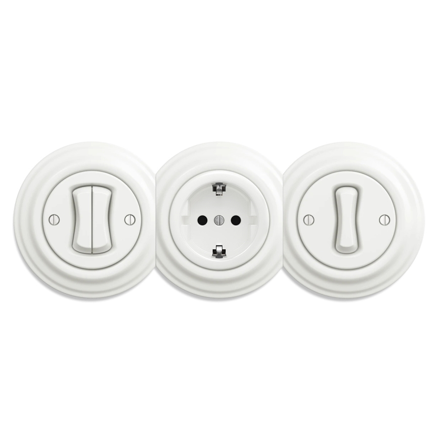 Kliklap - Retro domová zásuvka bez rámčeka SCHUKO 230V/16A keramická biela