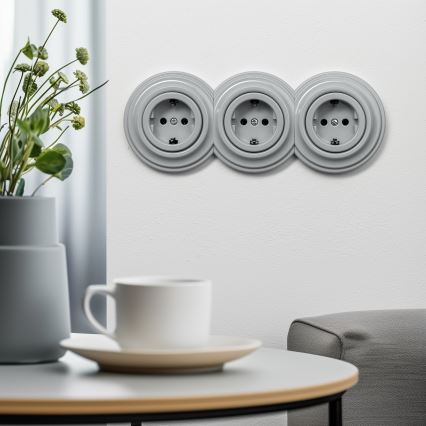 Kliklap - Retro domová zásuvka bez rámčeka SCHUKO 230V/16A sivá
