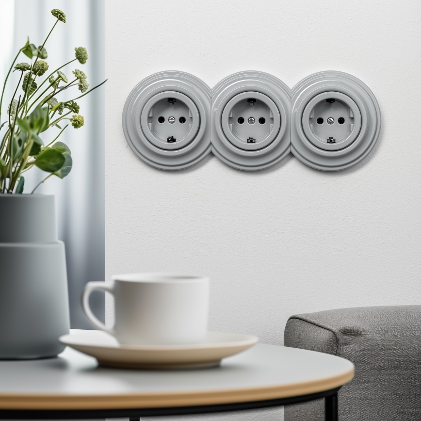 Kliklap - Retro domová zásuvka bez rámčeka SCHUKO 230V/16A sivá